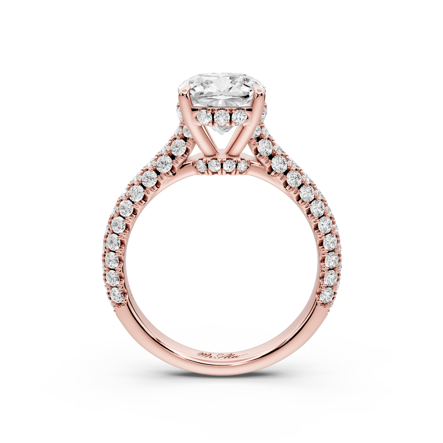 Amoria - 2ct 14k rose gold cushion Diamond Engagement Ring with Pavé Band & Hidden Halo - Mr. Alex Jewelry
