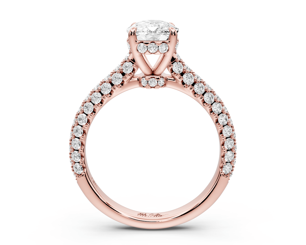 Amoria - 2ct 14k rose gold ecushion Diamond Engagement Ring with Pavé Band & Hidden Halo - Mr. Alex Jewelry