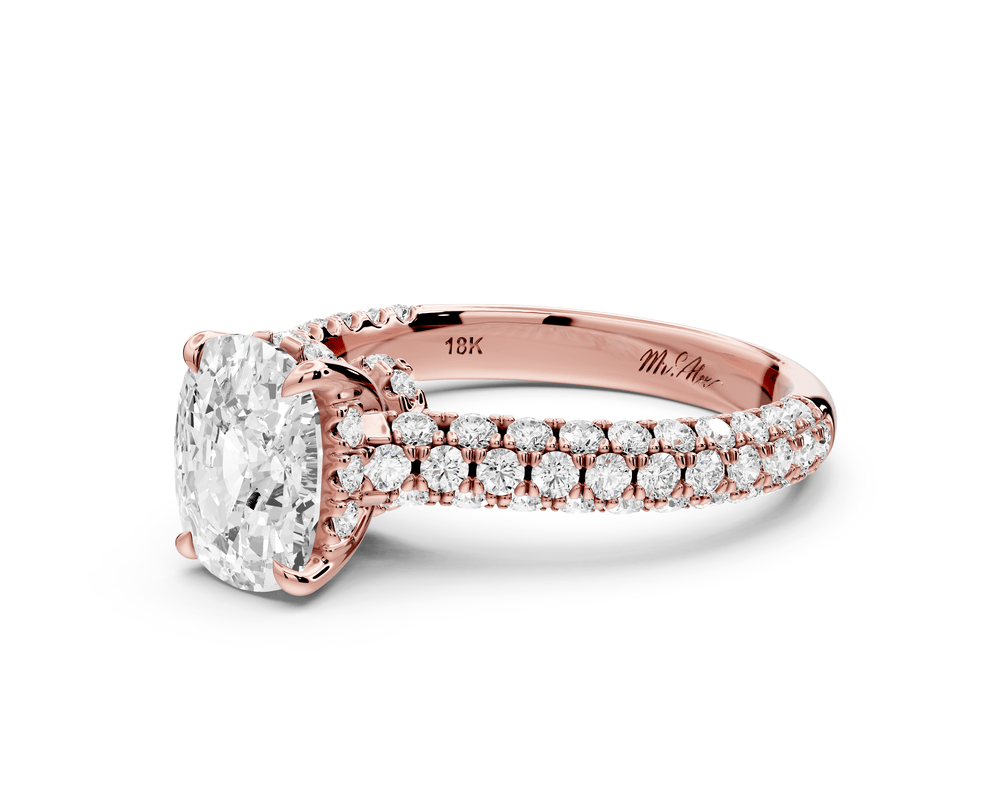 Amoria - 2ct 14k rose gold ecushion Diamond Engagement Ring with Pavé Band & Hidden Halo - Mr. Alex Jewelry