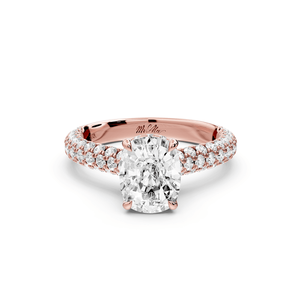 Amoria - 2ct 14k rose gold ecushion Diamond Engagement Ring with Pavé Band & Hidden Halo - Mr. Alex Jewelry