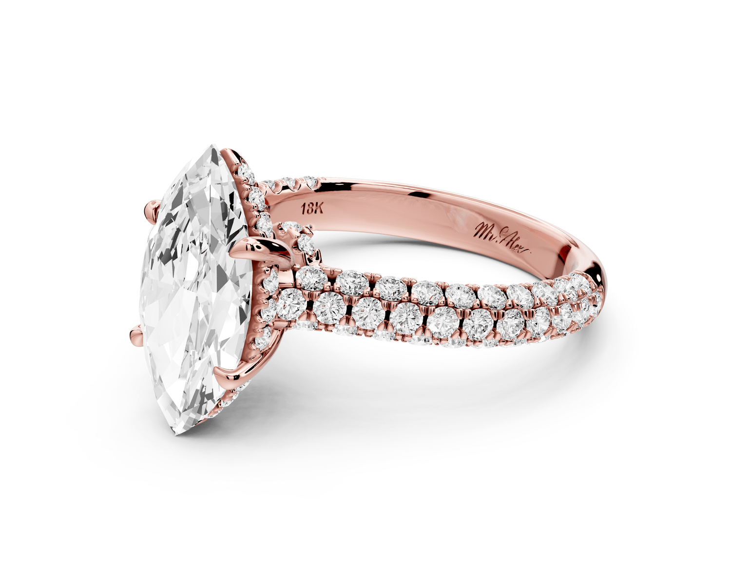 Amoria - 2ct 14k rose gold marquise Diamond Engagement Ring with Pavé Band & Hidden Halo - Mr. Alex Jewelry