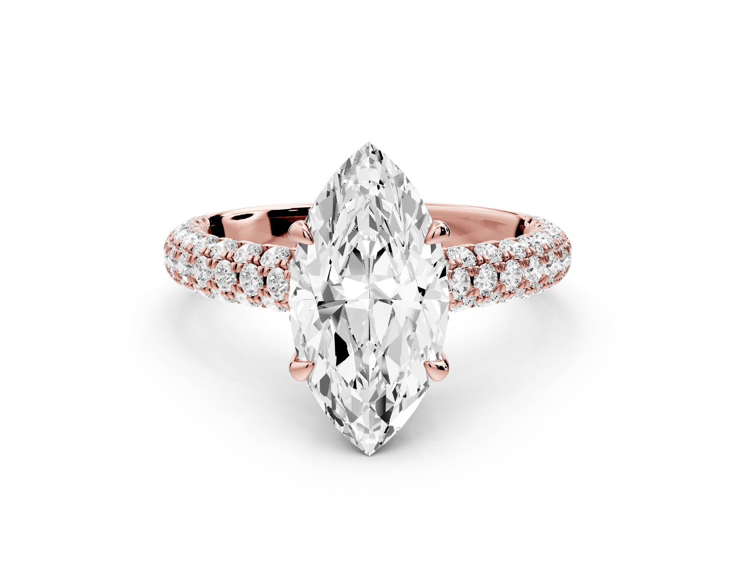 Amoria - 2ct 14k rose gold marquise Diamond Engagement Ring with Pavé Band & Hidden Halo - Mr. Alex Jewelry