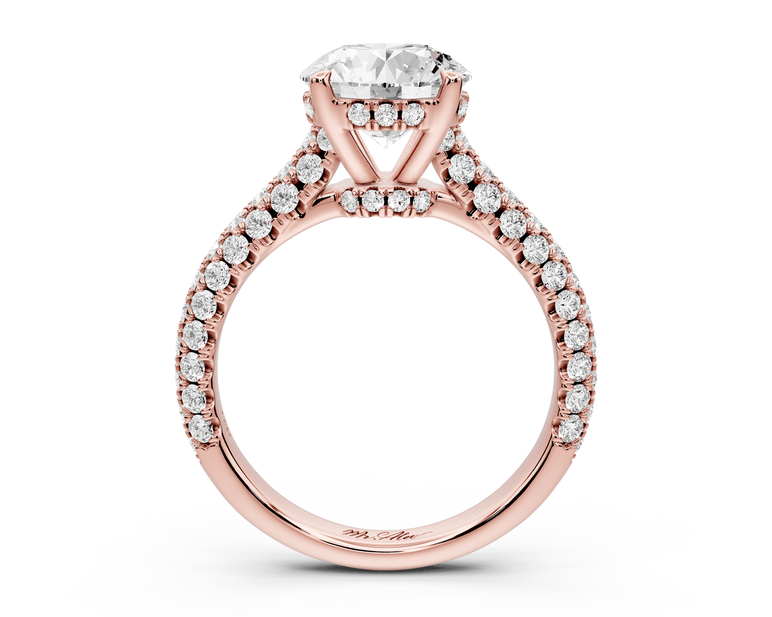 Amoria - 2ct 14k rose gold round Diamond Engagement Ring with Pavé Band & Hidden Halo - Mr. Alex Jewelry