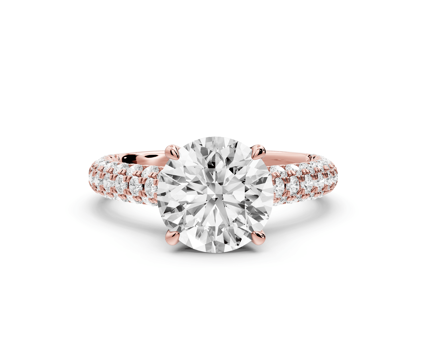 Amoria - 2ct 14k rose gold round Diamond Engagement Ring with Pavé Band & Hidden Halo - Mr. Alex Jewelry