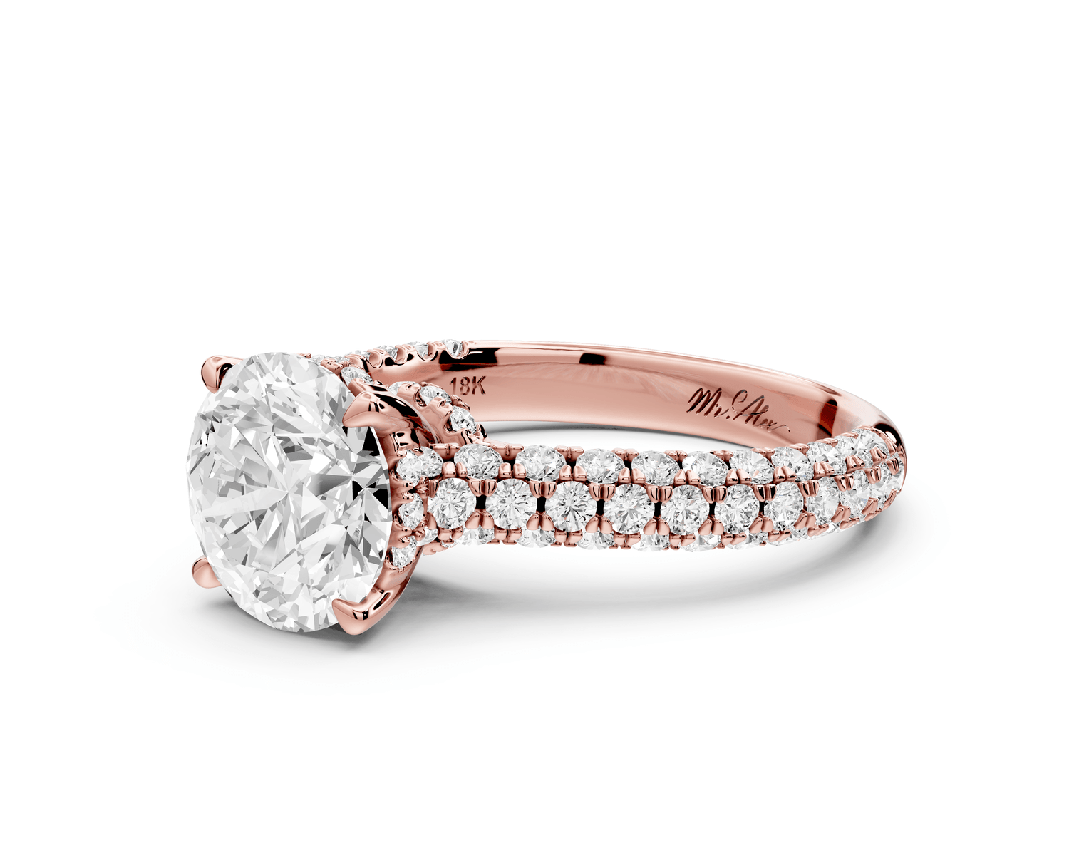 Amoria - 2ct 14k rose gold round Diamond Engagement Ring with Pavé Band & Hidden Halo - Mr. Alex Jewelry