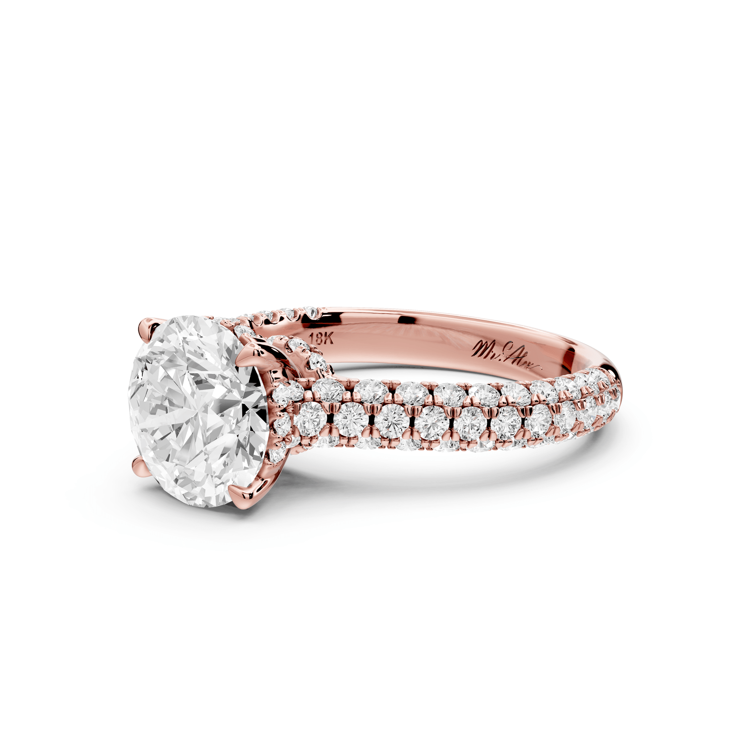 Amoria - 2ct 14k rose gold round Diamond Engagement Ring with Pavé Band & Hidden Halo - Mr. Alex Jewelry