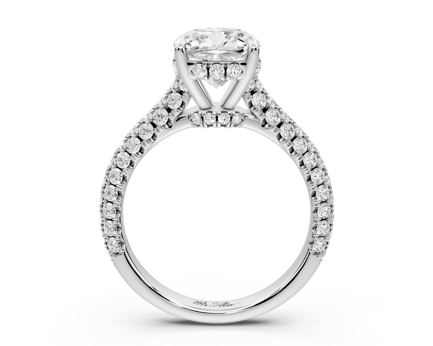 Amoria - 2ct 14k white gold cushion Diamond Engagement Ring with Pavé Band & Hidden Halo - Mr. Alex Jewelry