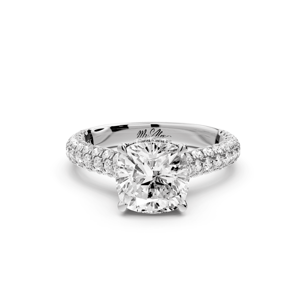 Amoria - 2ct 14k white gold cushion Diamond Engagement Ring with Pavé Band & Hidden Halo - Mr. Alex Jewelry