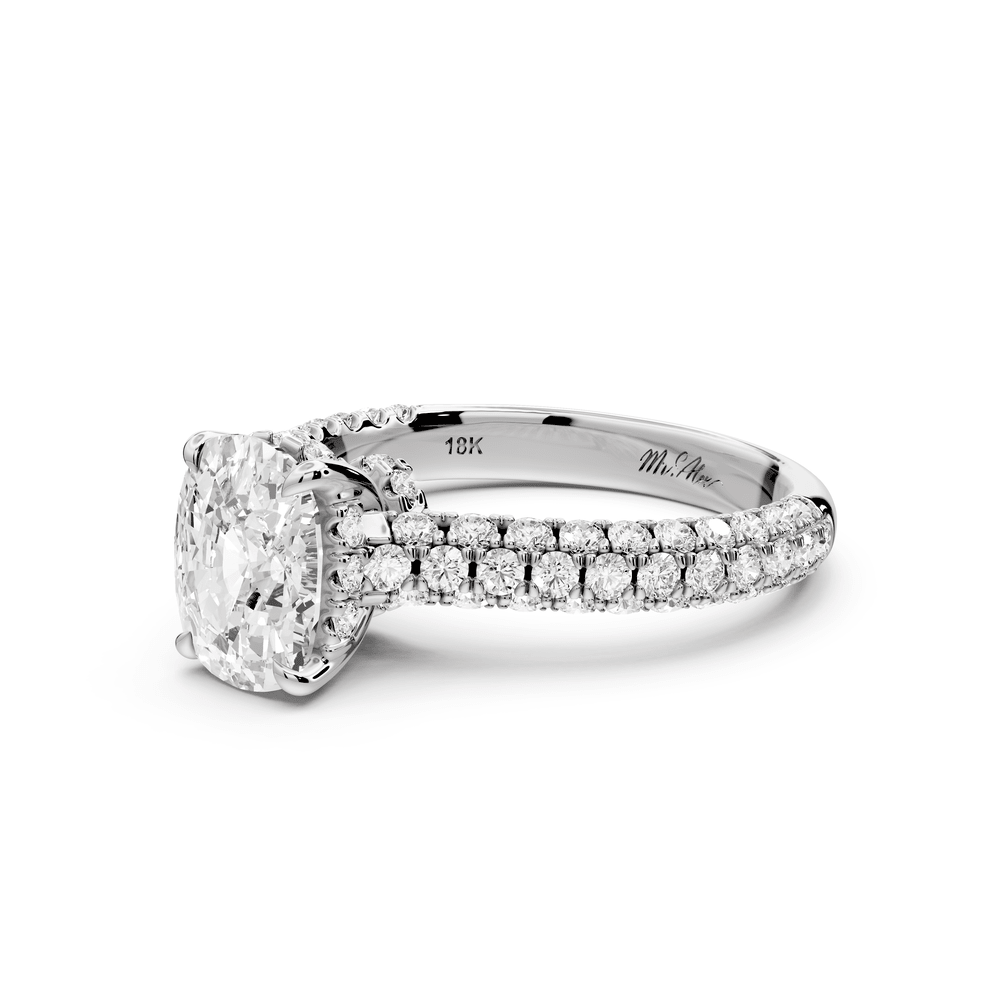 Amoria - 2ct 14k white gold ecushion Diamond Engagement Ring with Pavé Band & Hidden Halo - Mr. Alex Jewelry