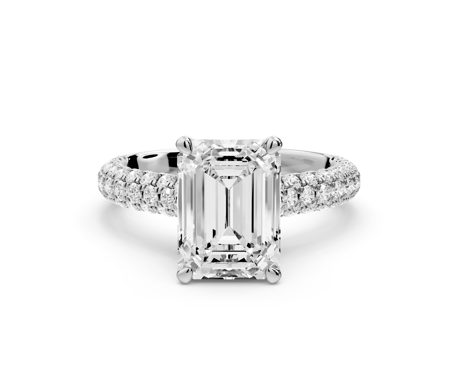 Amoria - 2ct 14k white gold emerald Diamond Engagement Ring with Pavé Band & Hidden Halo - Mr. Alex Jewelry