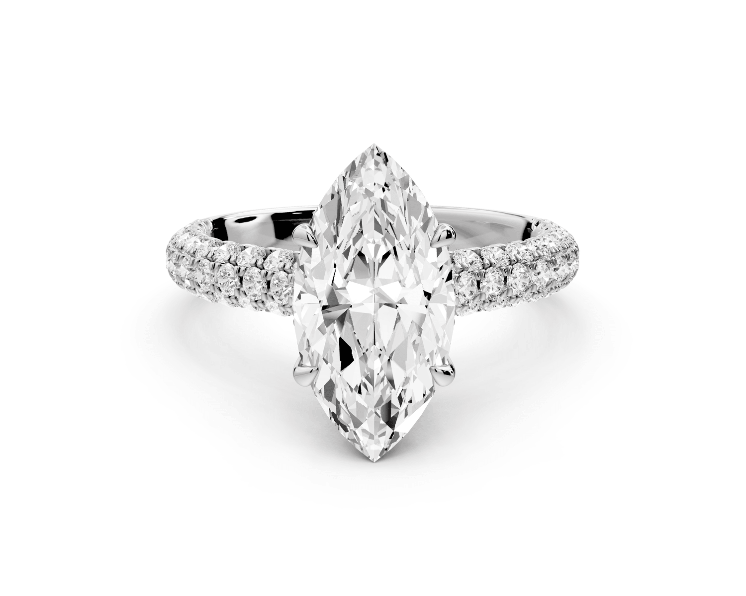 Amoria - 2ct 14k white gold marquise Diamond Engagement Ring with Pavé Band & Hidden Halo - Mr. Alex Jewelry