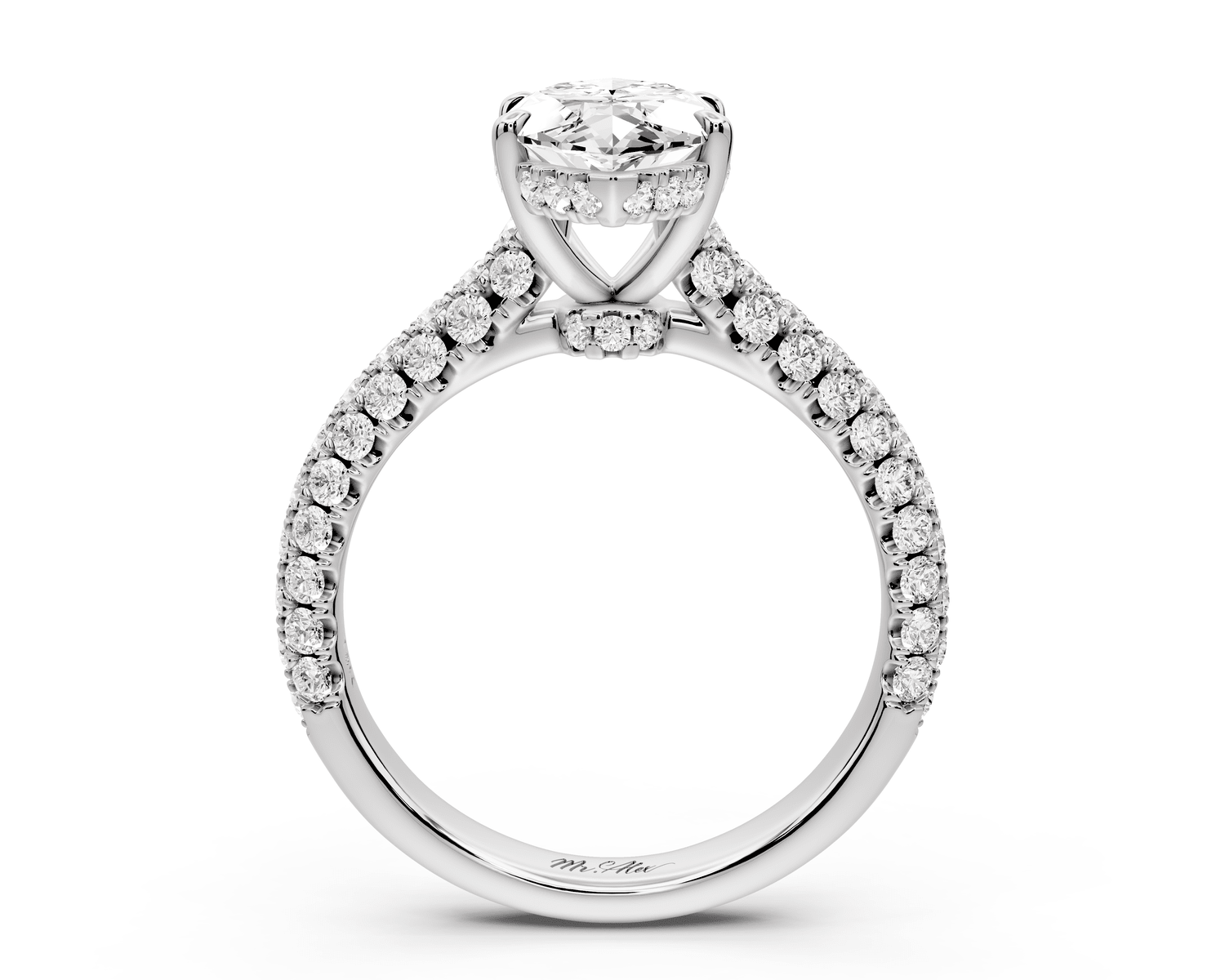 Amoria - 2ct 14k white gold marquise Diamond Engagement Ring with Pavé Band & Hidden Halo - Mr. Alex Jewelry