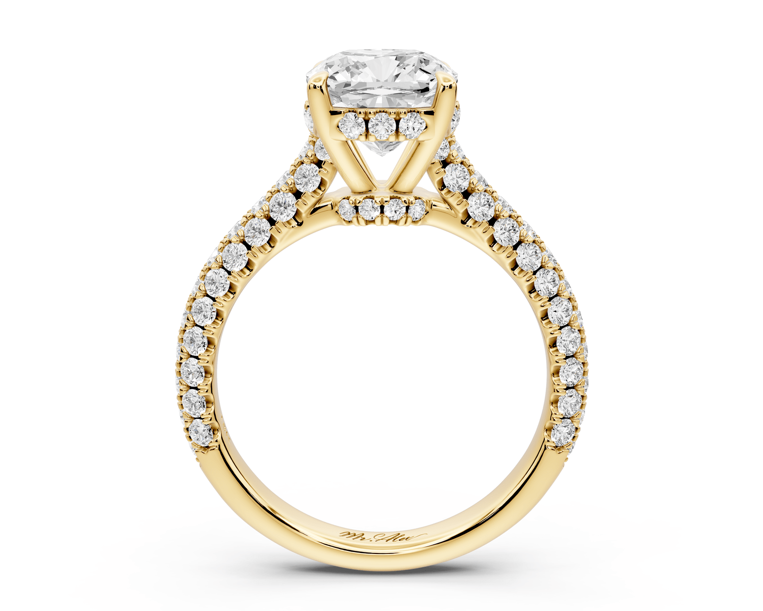 Amoria - 2ct 14k yellow gold cushion Diamond Engagement Ring with Pavé Band & Hidden Halo - Mr. Alex Jewelry