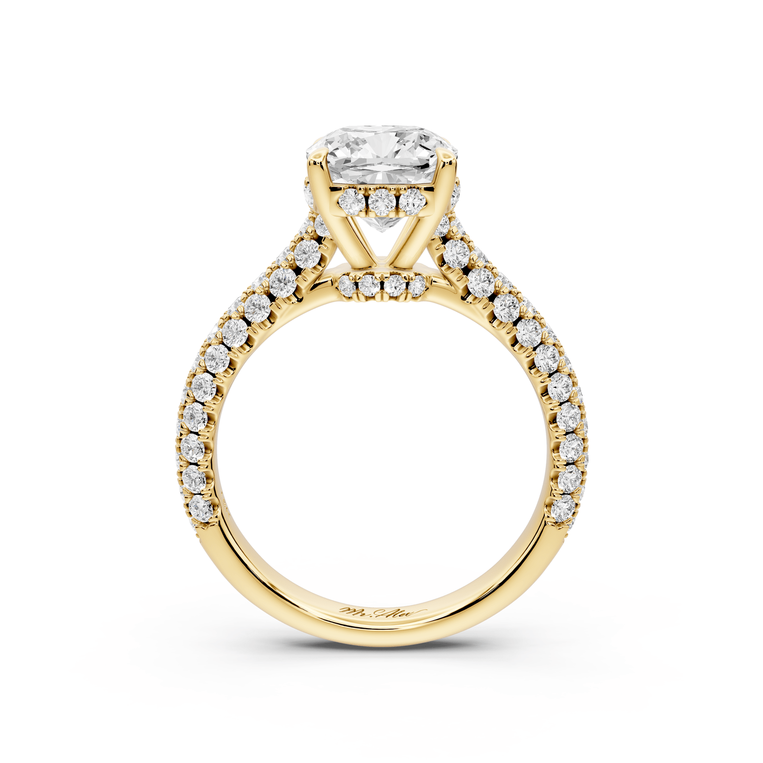Amoria - 2ct 14k yellow gold cushion Diamond Engagement Ring with Pavé Band & Hidden Halo - Mr. Alex Jewelry