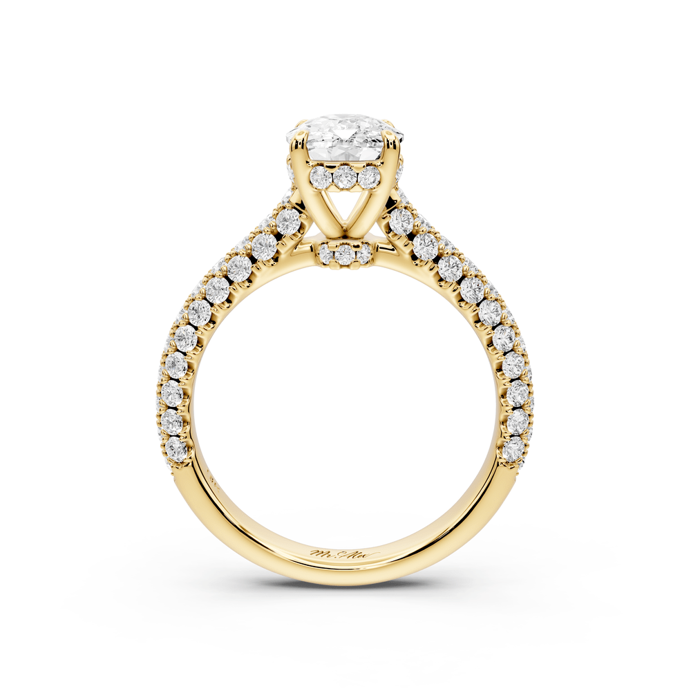 Amoria - 2ct 14k yellow gold ecushion Diamond Engagement Ring with Pavé Band & Hidden Halo - Mr. Alex Jewelry