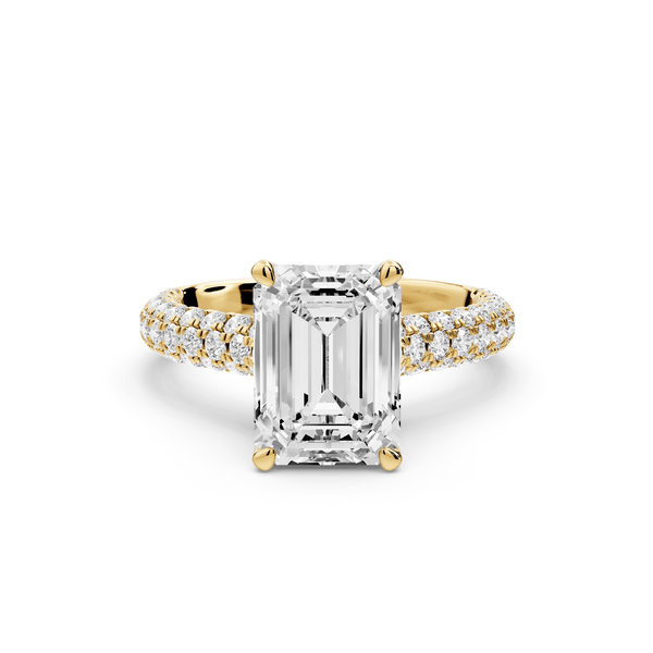 Amoria - 2ct 14k yellow gold emerald Diamond Engagement Ring with Pavé Band & Hidden Halo - Mr. Alex Jewelry
