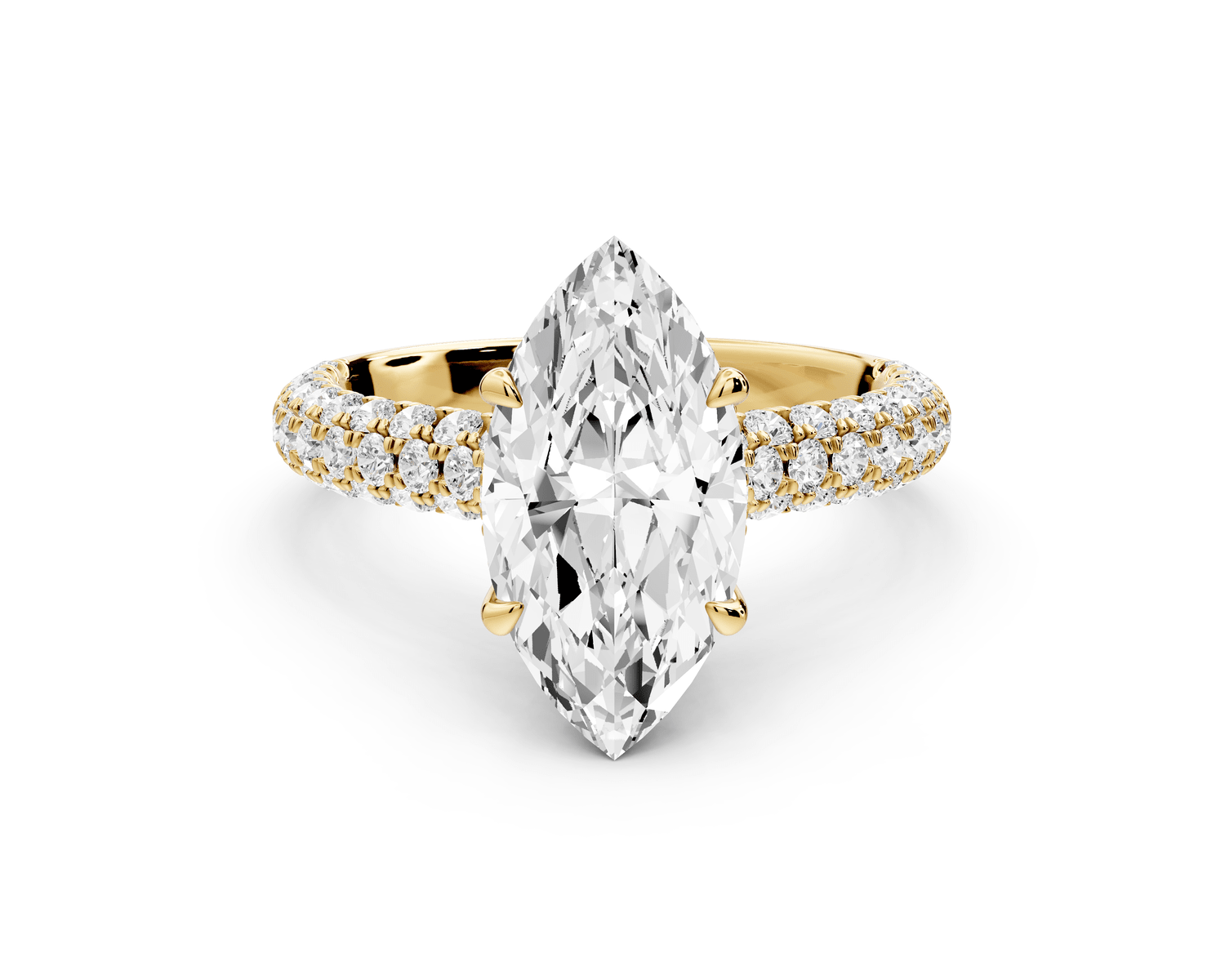 Amoria - 2ct 14k yellow gold marquise Diamond Engagement Ring with Pavé Band & Hidden Halo - Mr. Alex Jewelry