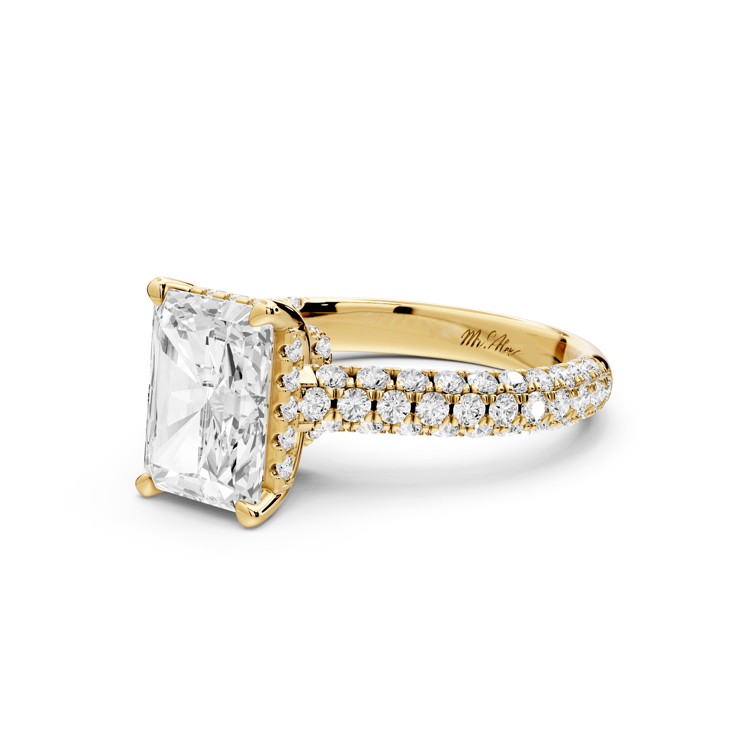 Amoria - 2ct 14k yellow gold radiant Diamond Engagement Ring with Pavé Band & Hidden Halo - Mr. Alex Jewelry