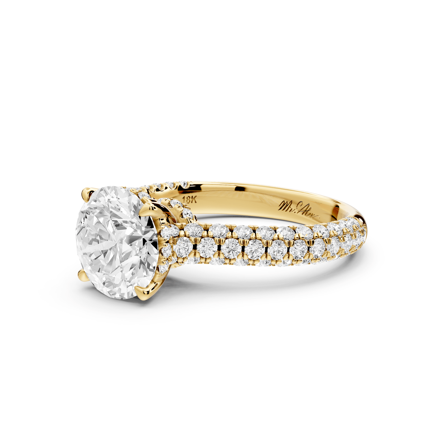 Amoria - 2ct 14k yellow gold round Diamond Engagement Ring with Pavé Band & Hidden Halo - Mr. Alex Jewelry
