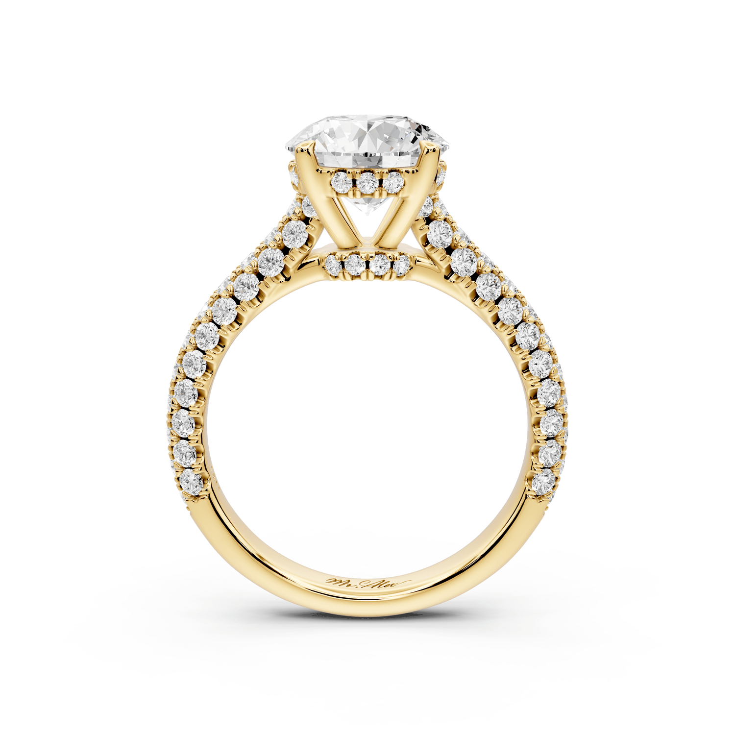Amoria - 2ct 14k yellow gold round Diamond Engagement Ring with Pavé Band & Hidden Halo - Mr. Alex Jewelry