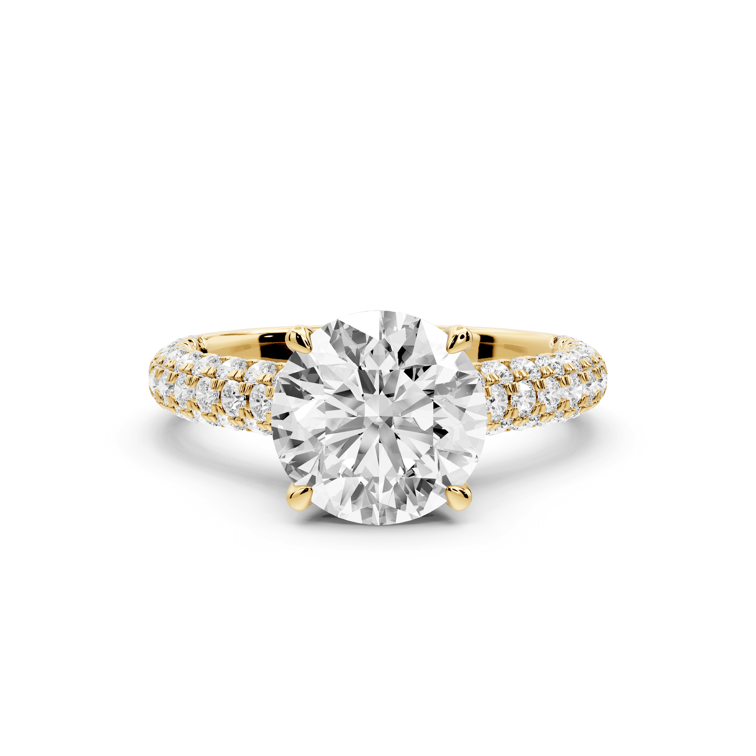 Amoria - 2ct 14k yellow gold round Diamond Engagement Ring with Pavé Band & Hidden Halo - Mr. Alex Jewelry