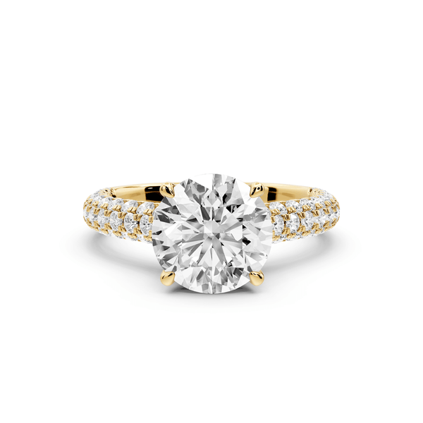 Amoria - 2ct 14k yellow gold round Diamond Engagement Ring with Pavé Band & Hidden Halo - Mr. Alex Jewelry