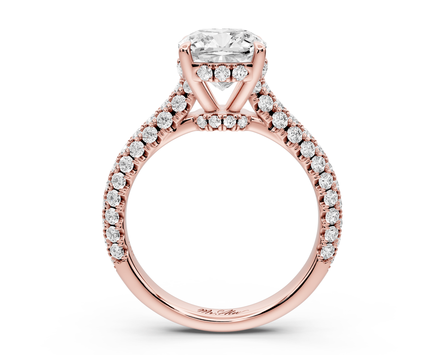 Amoria - 2ct 18k rose gold cushion Diamond Engagement Ring with Pavé Band & Hidden Halo - Mr. Alex Jewelry