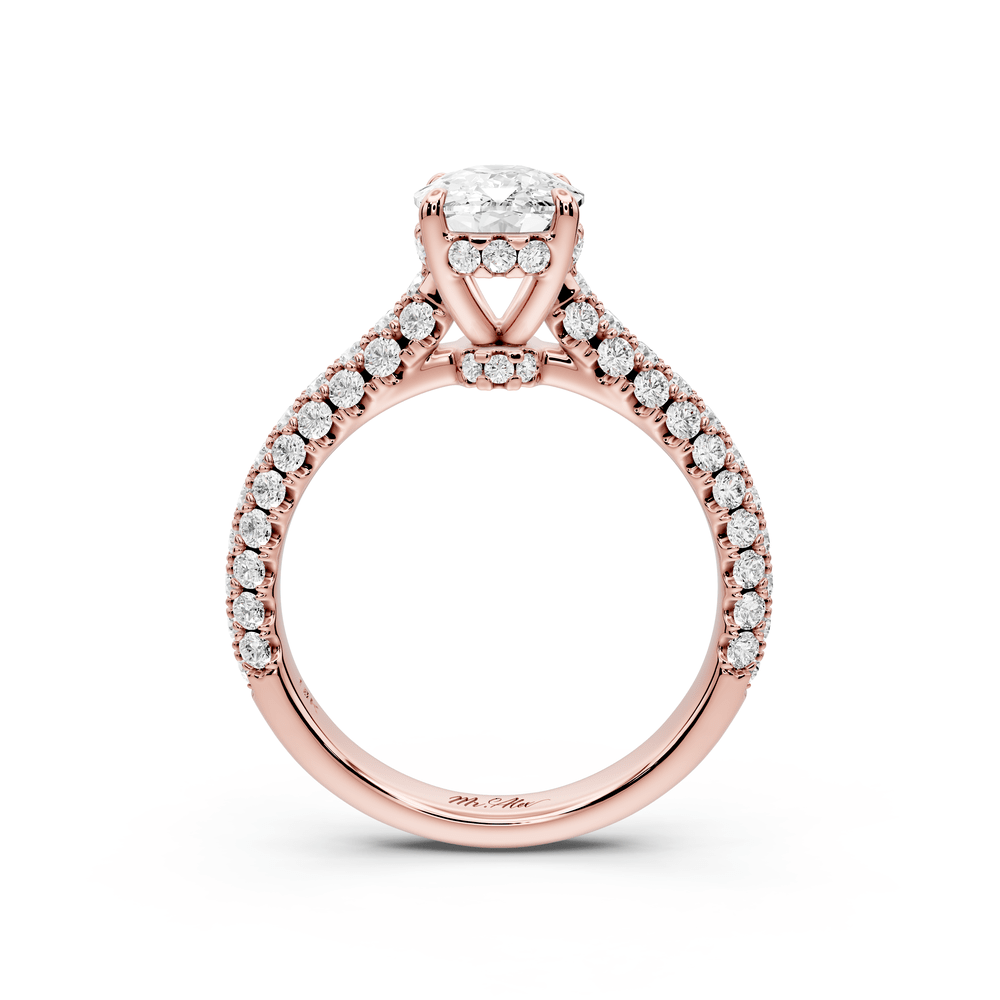Amoria - 2ct 18k rose gold ecushion Diamond Engagement Ring with Pavé Band & Hidden Halo - Mr. Alex Jewelry