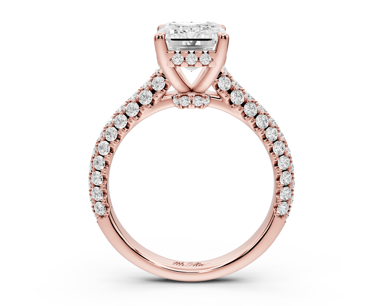 Amoria - 2ct 18k rose gold emerald Diamond Engagement Ring with Pavé Band & Hidden Halo - Mr. Alex Jewelry