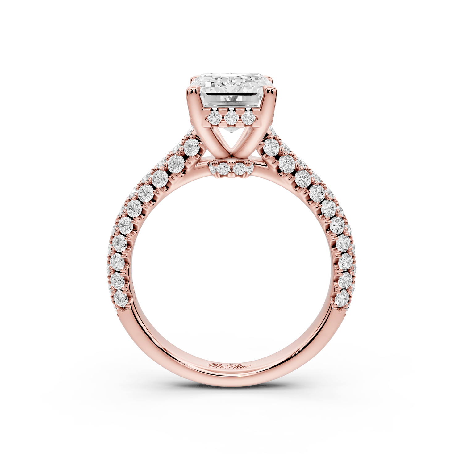 Amoria - 2ct 18k rose gold emerald Diamond Engagement Ring with Pavé Band & Hidden Halo - Mr. Alex Jewelry