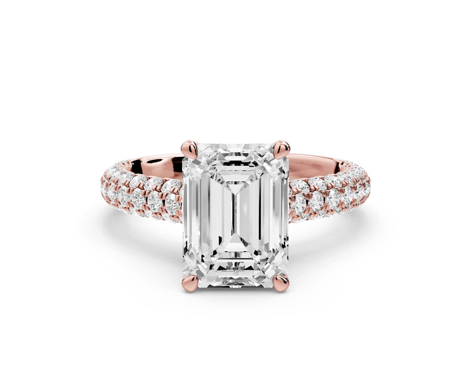 Amoria - 2ct 18k rose gold emerald Diamond Engagement Ring with Pavé Band & Hidden Halo - Mr. Alex Jewelry