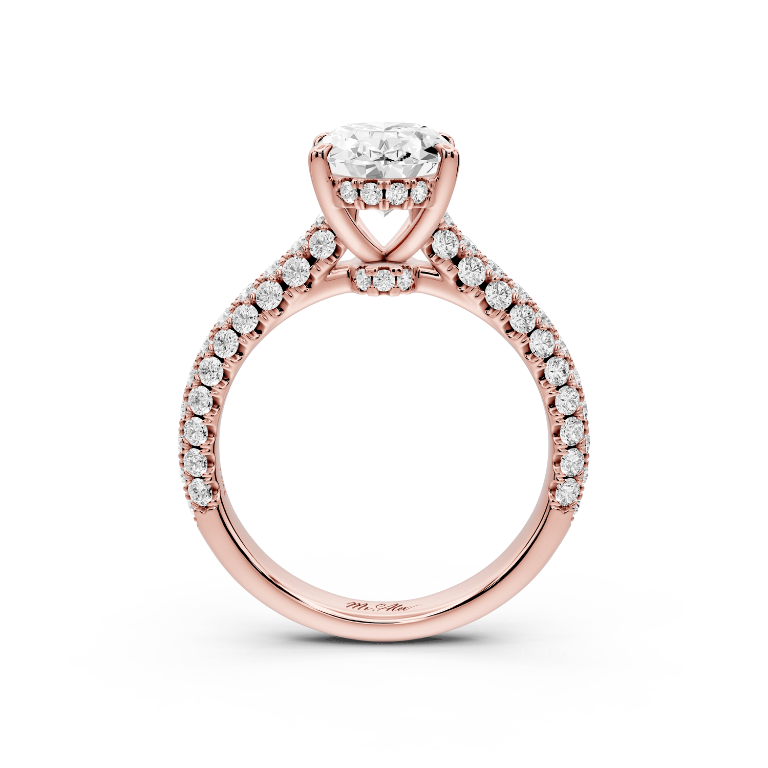 Amoria - 2ct 18k rose gold oval Diamond Engagement Ring with Pavé Band & Hidden Halo - Mr. Alex Jewelry