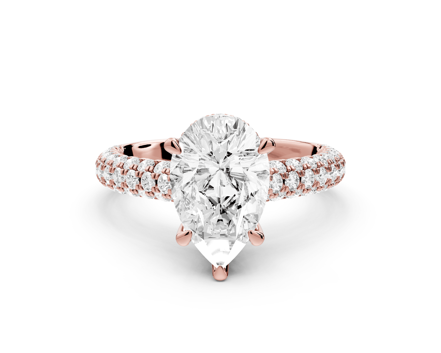 Amoria - 2ct 18k rose gold pear Diamond Engagement Ring with Pavé Band & Hidden Halo - Mr. Alex Jewelry