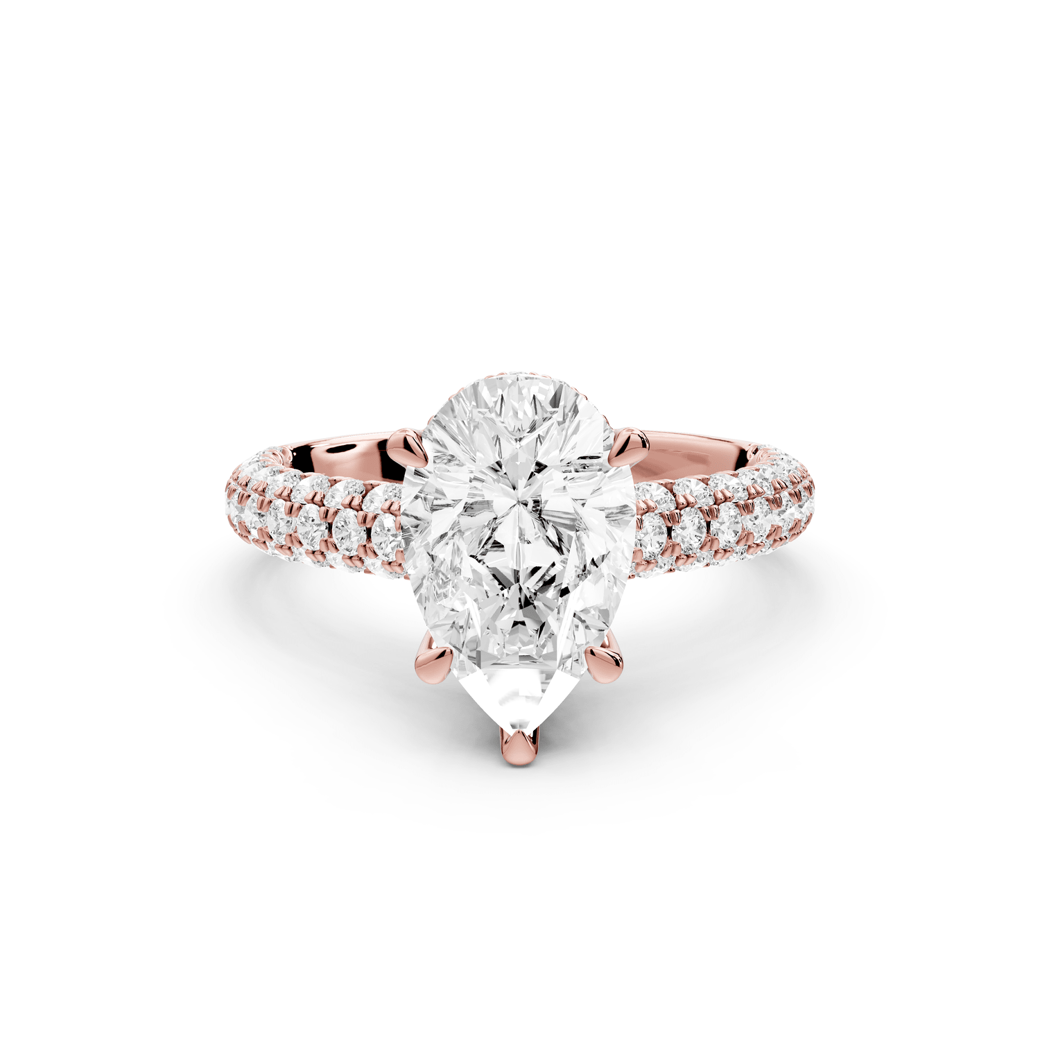 Amoria - 2ct 18k rose gold pear Diamond Engagement Ring with Pavé Band & Hidden Halo - Mr. Alex Jewelry