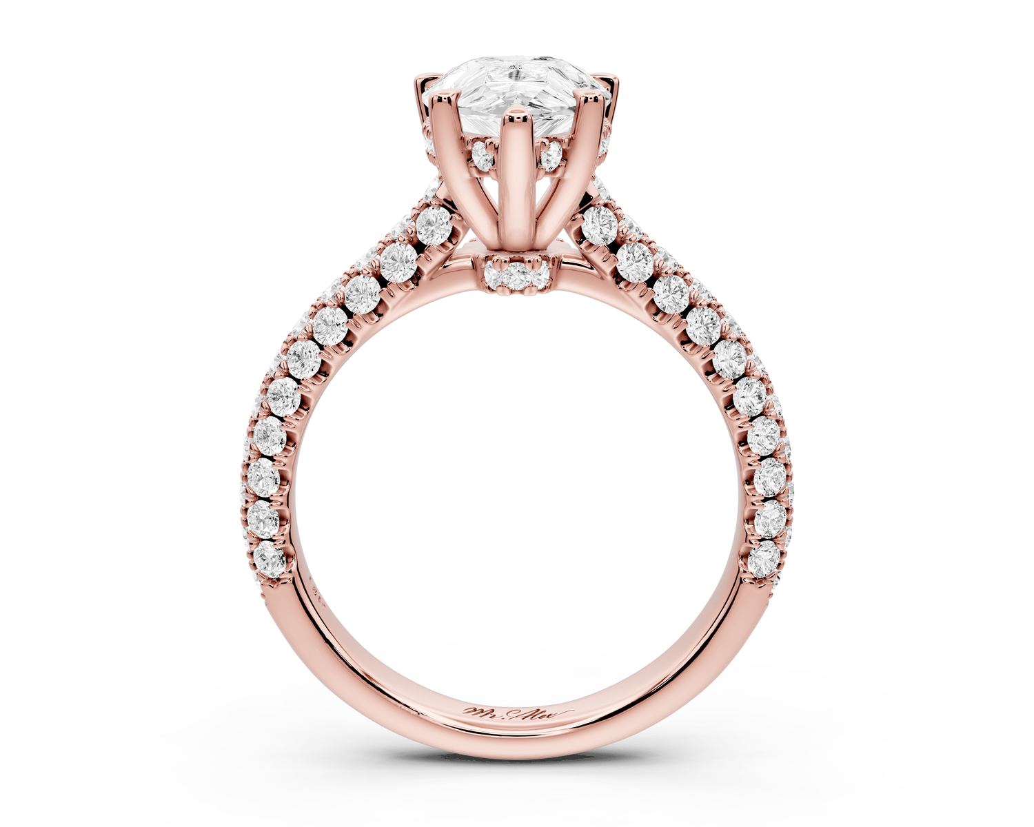 Amoria - 2ct 18k rose gold pear Diamond Engagement Ring with Pavé Band & Hidden Halo - Mr. Alex Jewelry