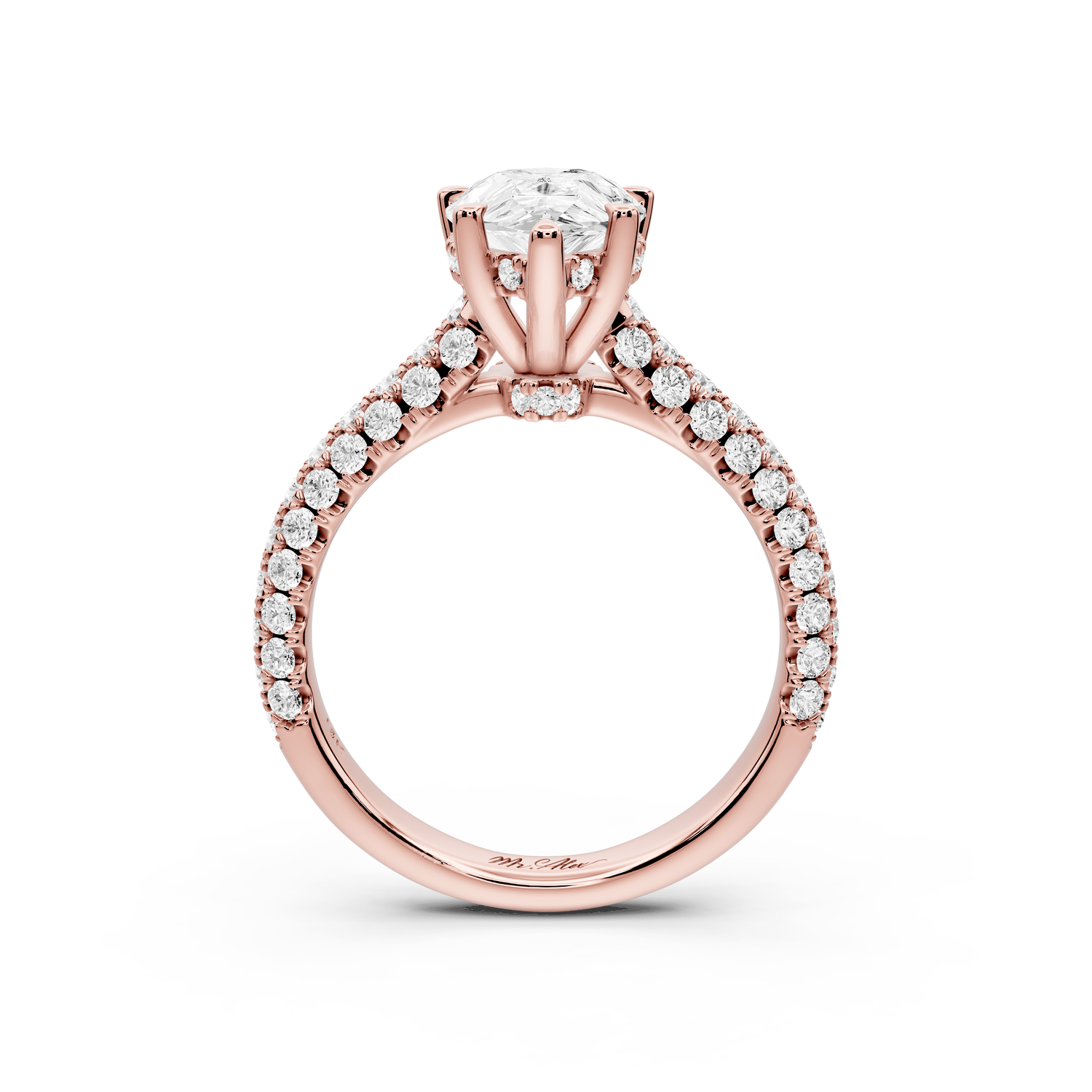 Amoria - 2ct 18k rose gold pear Diamond Engagement Ring with Pavé Band & Hidden Halo - Mr. Alex Jewelry