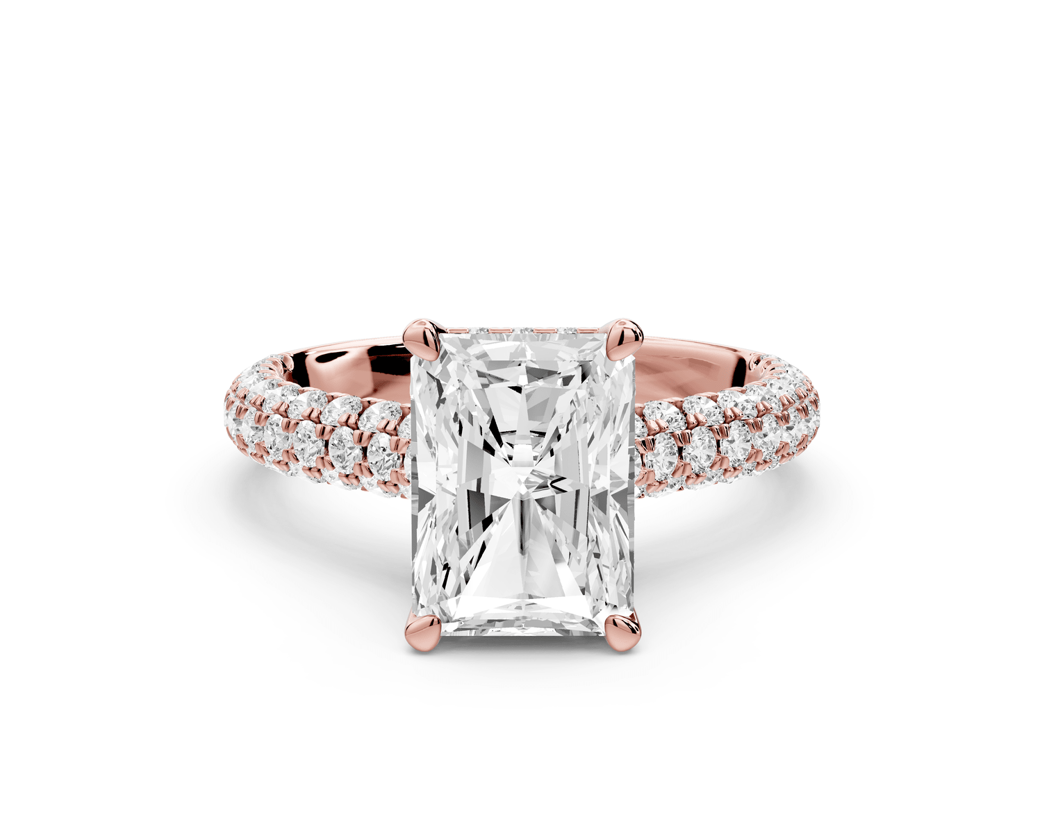 Amoria - 2ct 18k rose gold radiant Diamond Engagement Ring with Pavé Band & Hidden Halo - Mr. Alex Jewelry