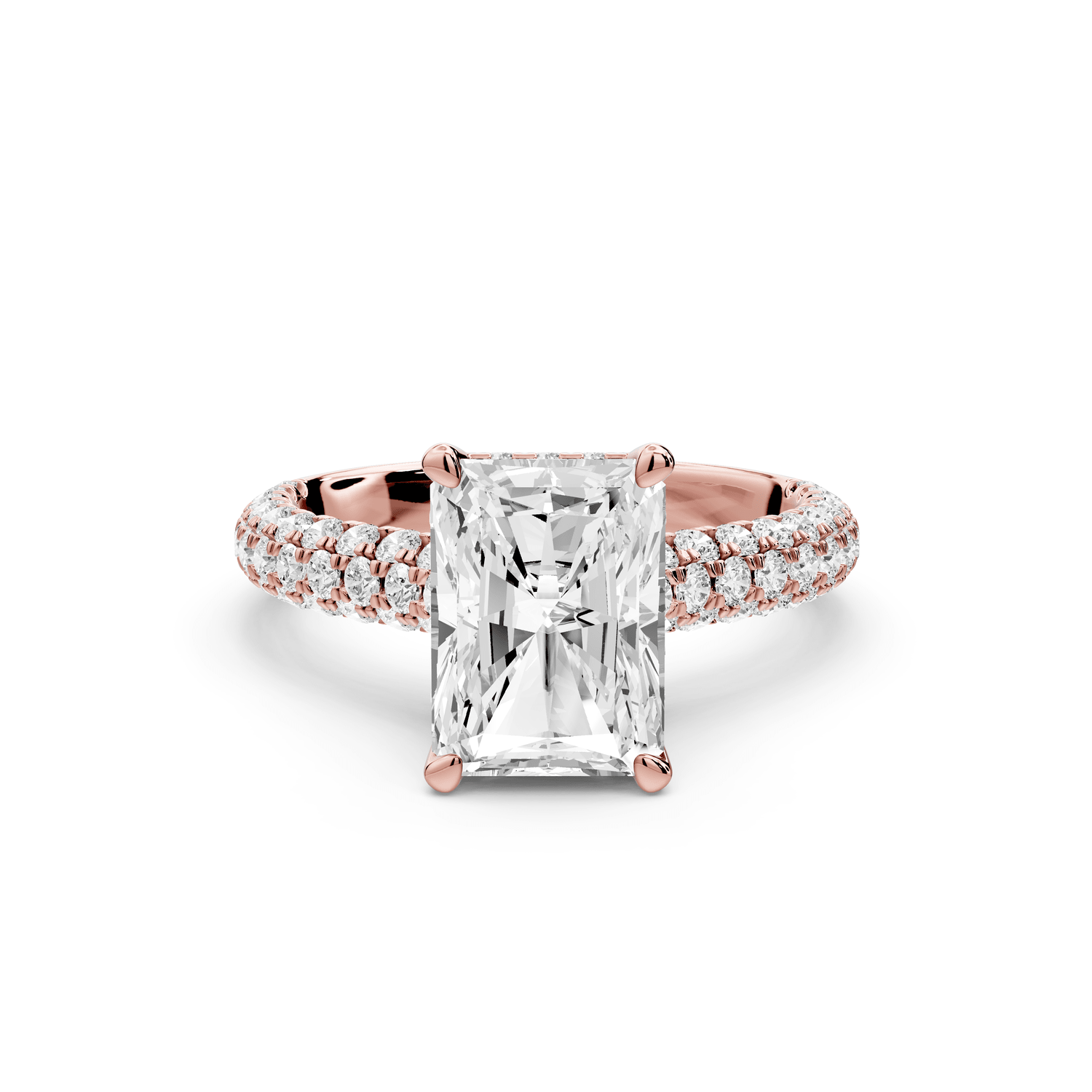 Amoria - 2ct 18k rose gold radiant Diamond Engagement Ring with Pavé Band & Hidden Halo - Mr. Alex Jewelry