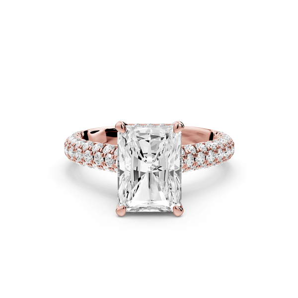 Amoria - 2ct 18k rose gold radiant Diamond Engagement Ring with Pavé Band & Hidden Halo - Mr. Alex Jewelry