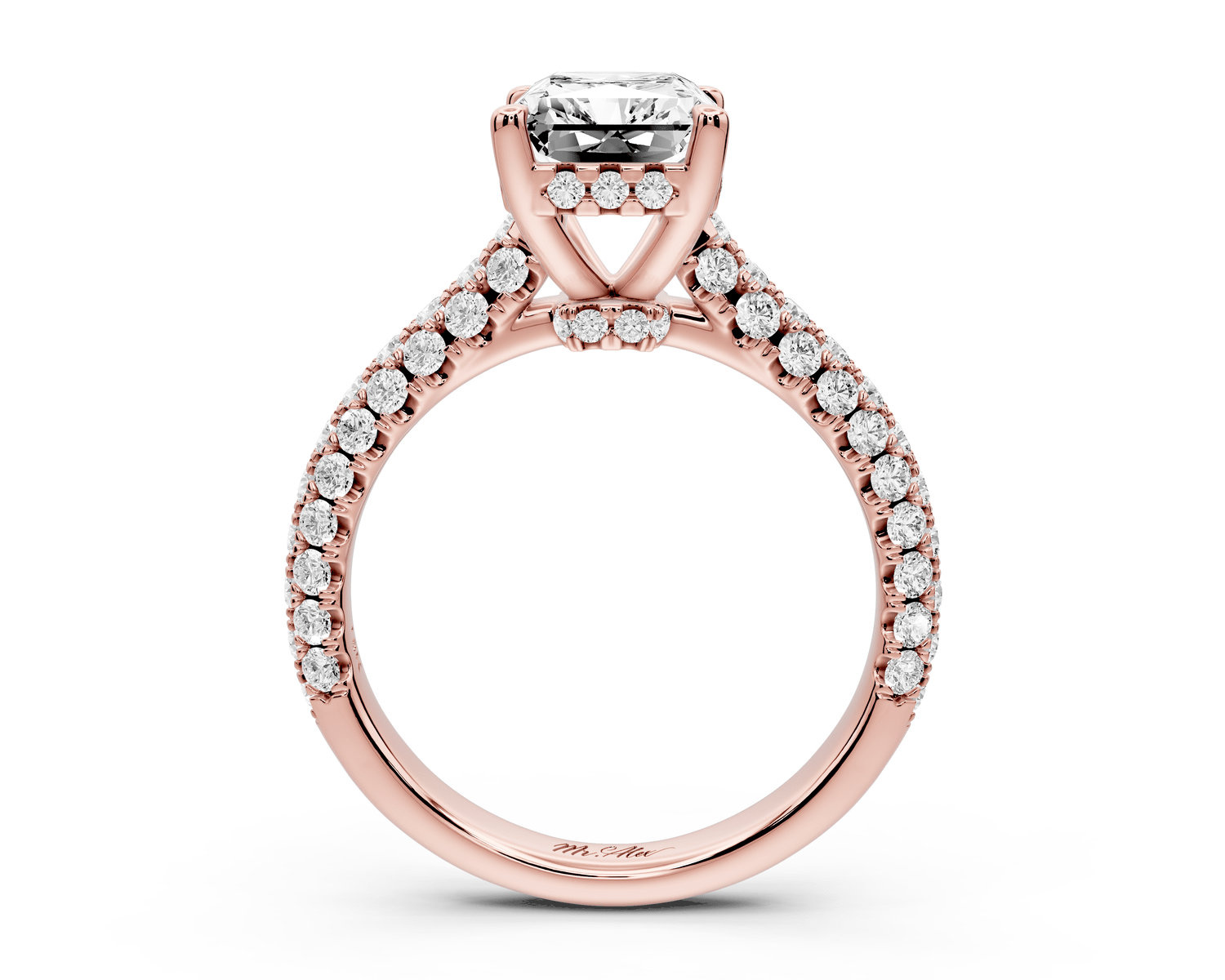 Amoria - 2ct 18k rose gold radiant Diamond Engagement Ring with Pavé Band & Hidden Halo - Mr. Alex Jewelry