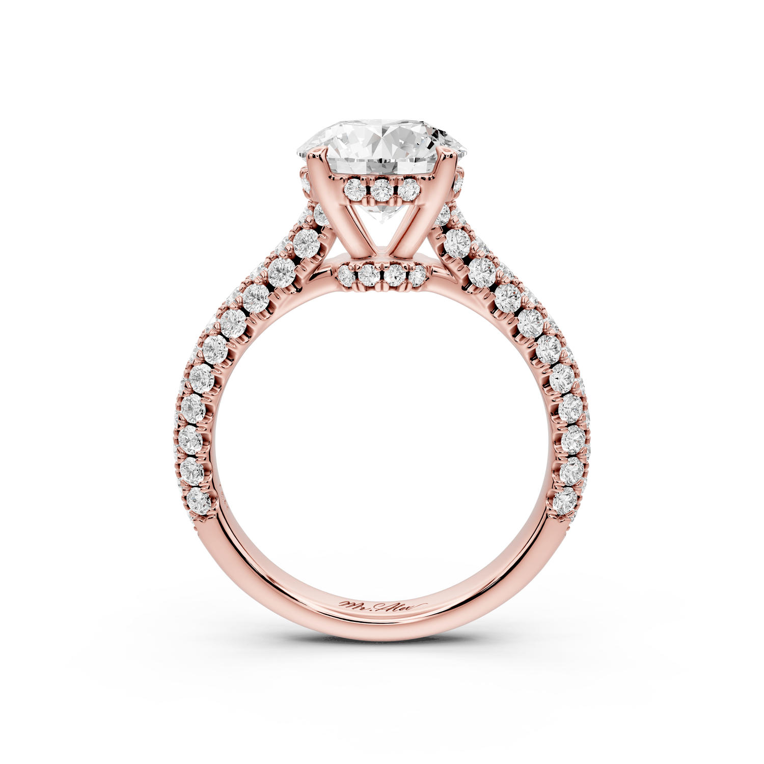 Amoria - 2ct 18k rose gold round Diamond Engagement Ring with Pavé Band & Hidden Halo - Mr. Alex Jewelry