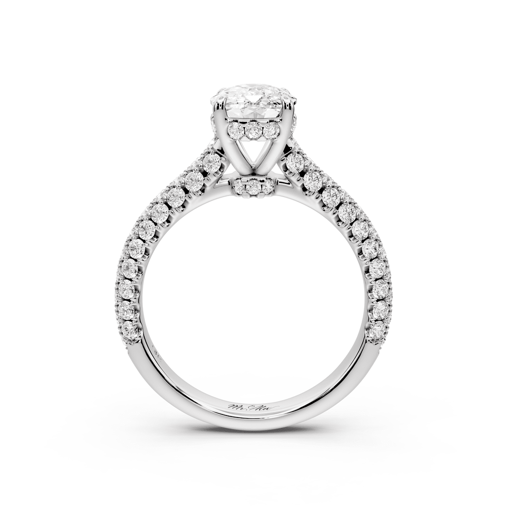 Amoria - 2ct 18k white gold ecushion Diamond Engagement Ring with Pavé Band & Hidden Halo - Mr. Alex Jewelry