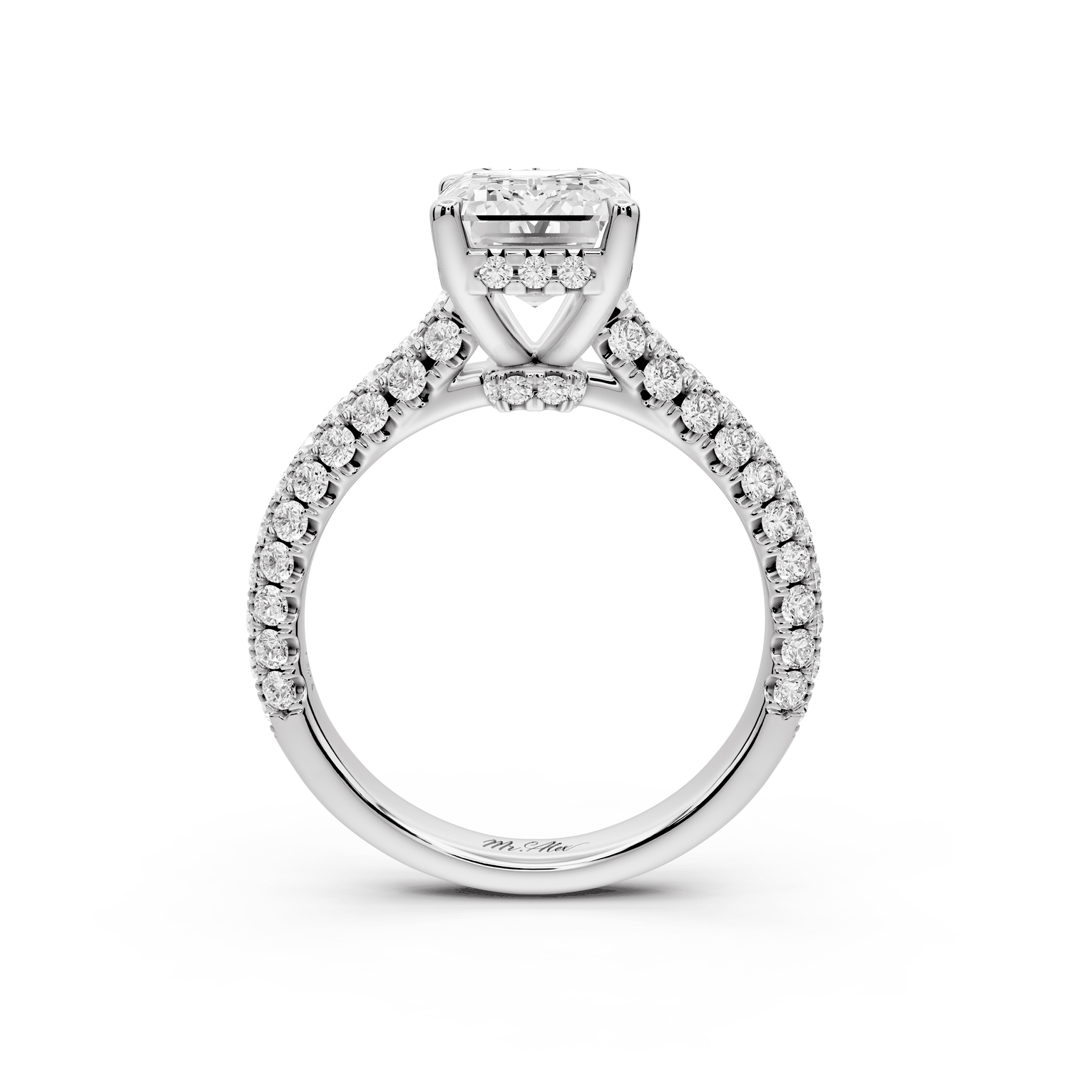 Amoria - 2ct 18k white gold emerald Diamond Engagement Ring with Pavé Band & Hidden Halo - Mr. Alex Jewelry