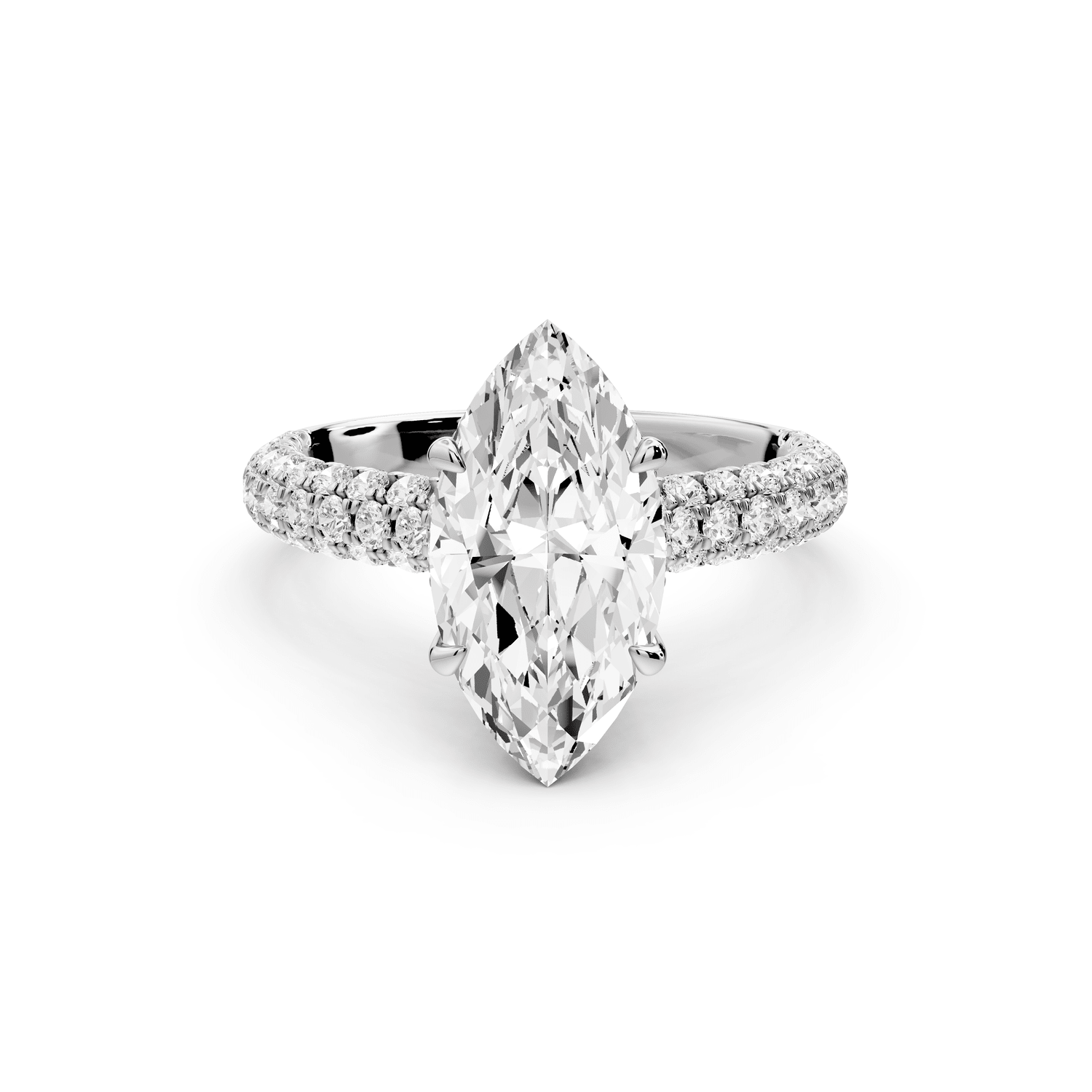 Amoria - 2ct 18k white gold marquise Diamond Engagement Ring with Pavé Band & Hidden Halo - Mr. Alex Jewelry