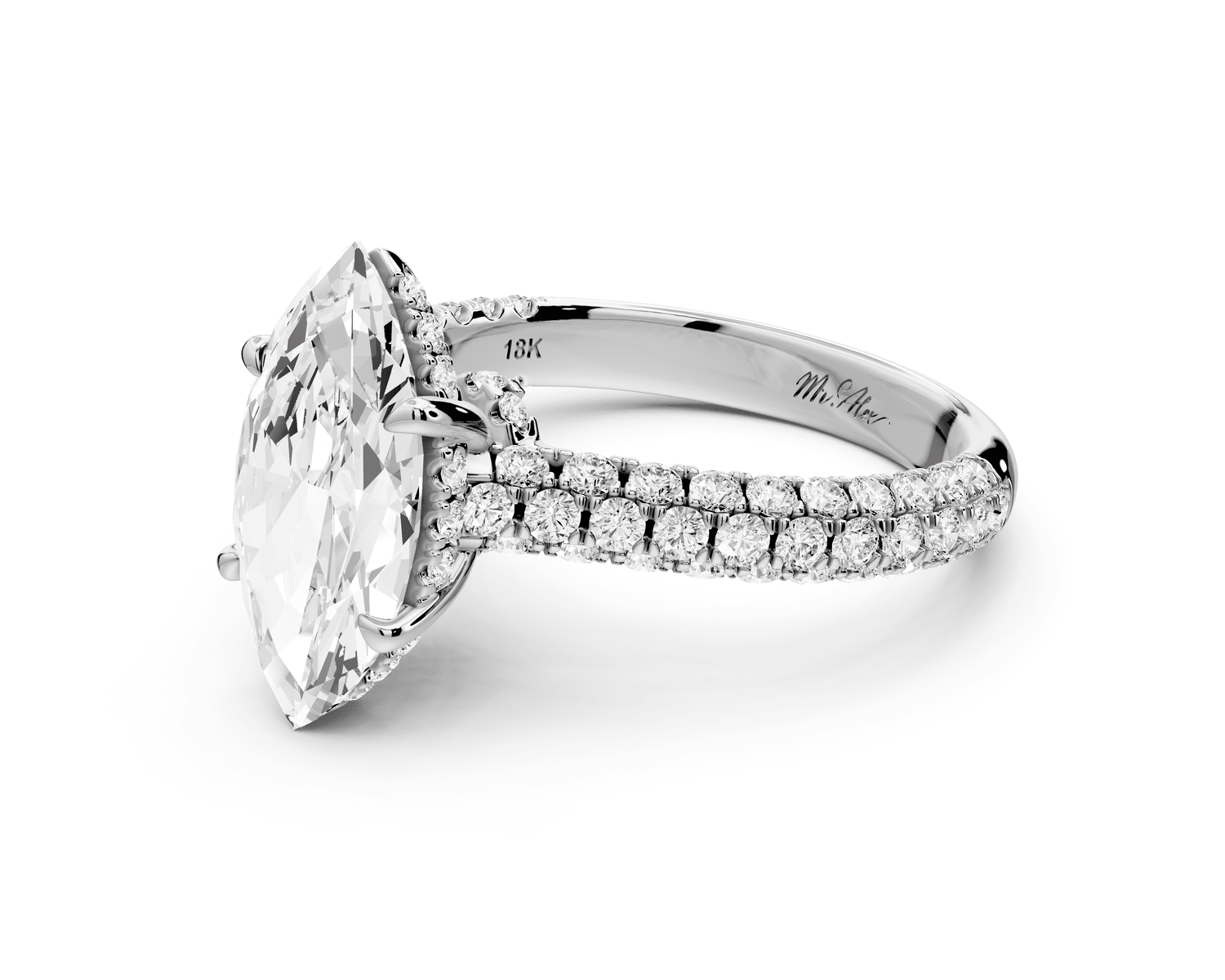 Amoria - 2ct 18k white gold marquise Diamond Engagement Ring with Pavé Band & Hidden Halo - Mr. Alex Jewelry