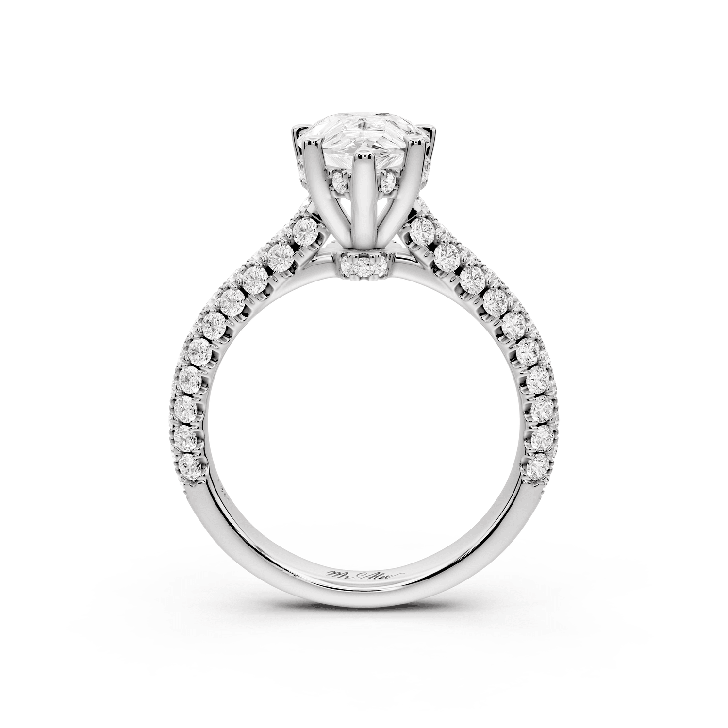 Amoria - 2ct 18k white gold pear Diamond Engagement Ring with Pavé Band & Hidden Halo - Mr. Alex Jewelry