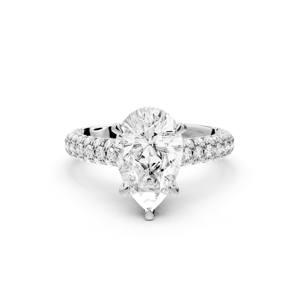 Amoria - 2ct 18k white gold pear Diamond Engagement Ring with Pavé Band & Hidden Halo - Mr. Alex Jewelry