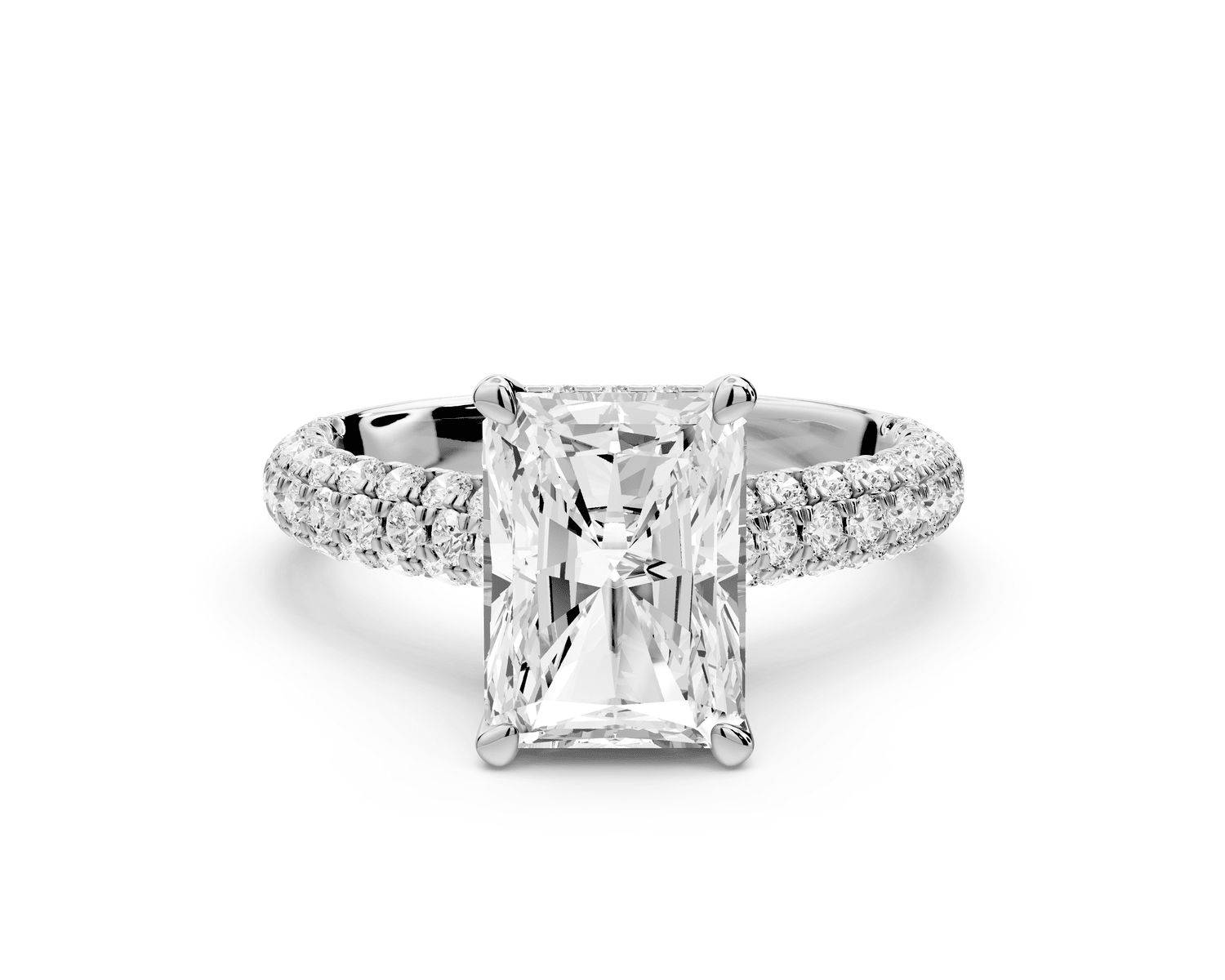 Amoria - 2ct 18k white gold radiant Diamond Engagement Ring with Pavé Band & Hidden Halo - Mr. Alex Jewelry
