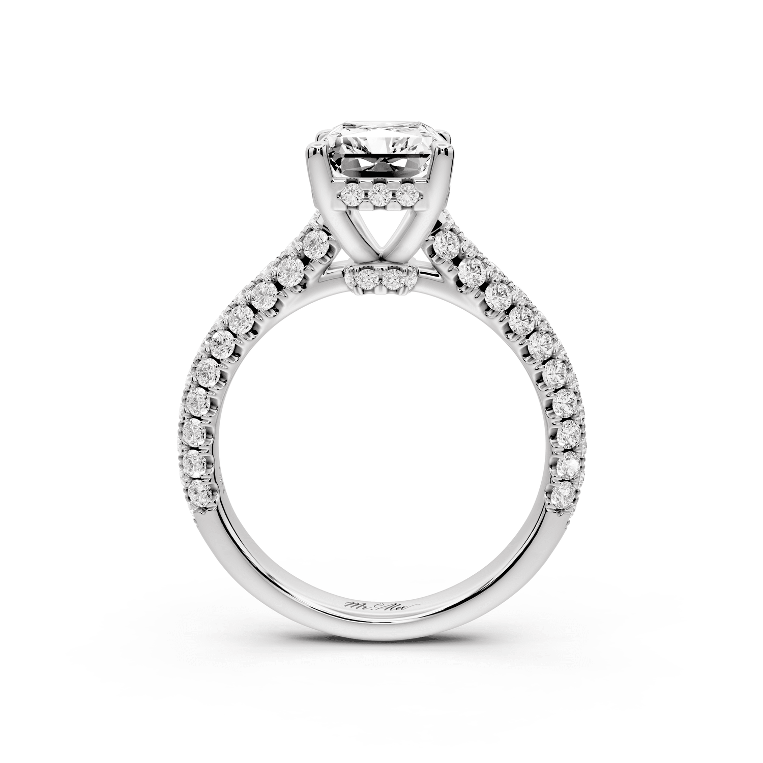 Amoria - 2ct 18k white gold radiant Diamond Engagement Ring with Pavé Band & Hidden Halo - Mr. Alex Jewelry