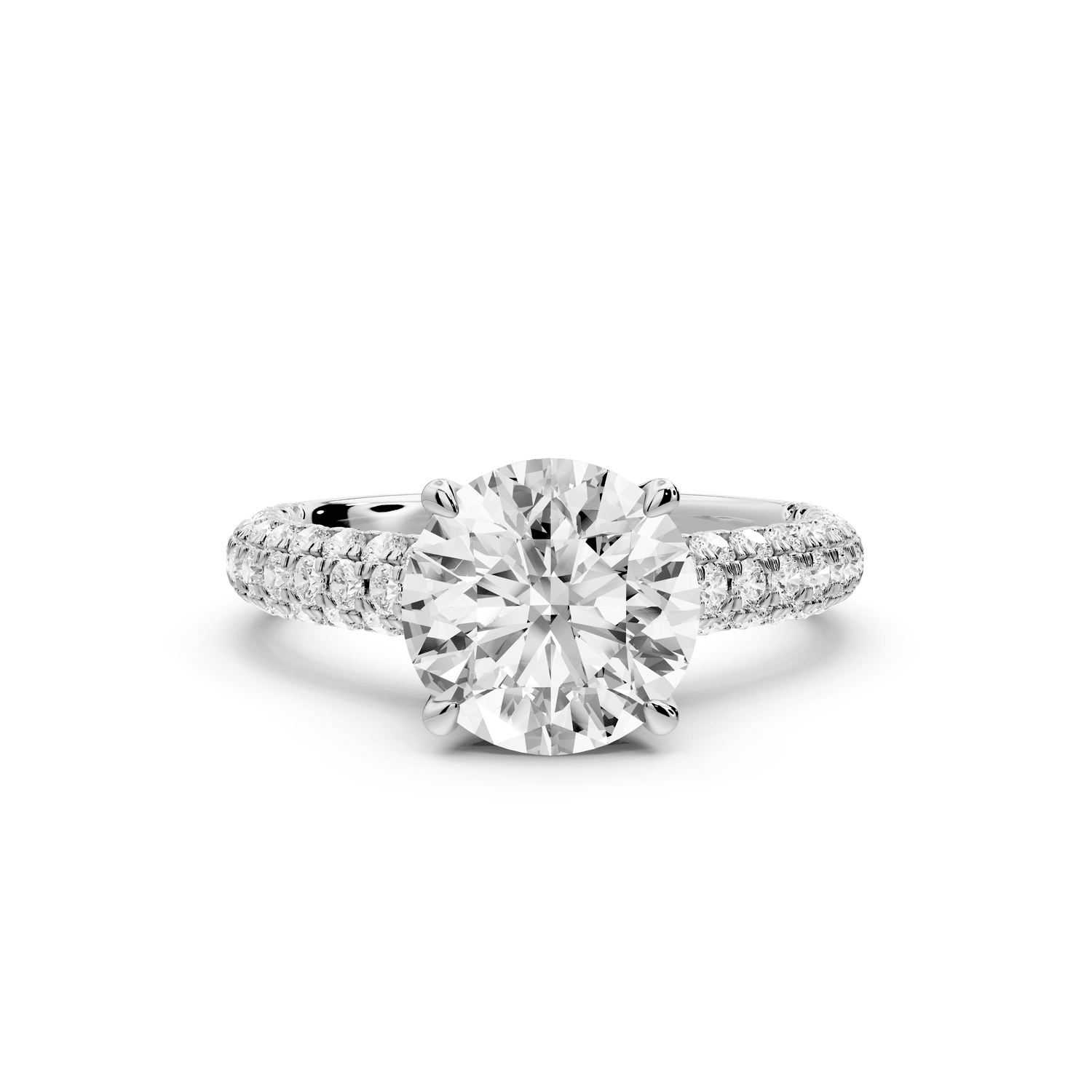 Amoria - 2ct 18k white gold round Diamond Engagement Ring with Pavé Band & Hidden Halo - Mr. Alex Jewelry
